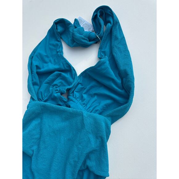 JMP The Label Santorini Recycled Nylon Halter One-Piece Swimsuit, Teal – Large - Picture 7 of 7